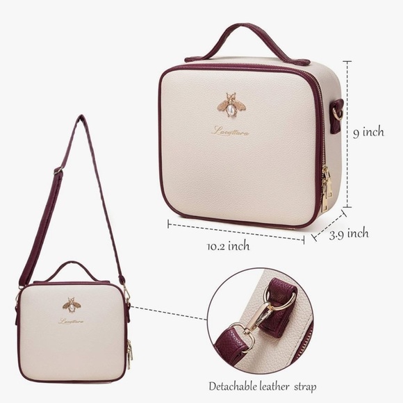 LACATTURA classic bee accent ivory leather makeup travel case bag - Picture 9 of 12